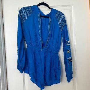 Blue long sleeve beach romper